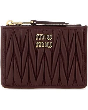 Miu Miu Burgundy Nappa Leather Card Holder - Purple