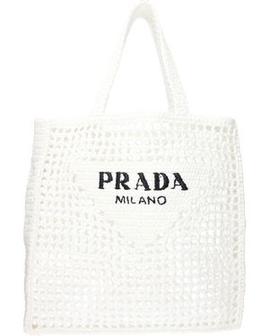Prada Raffia Shoulder Bags - White