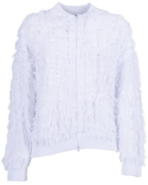 Kangra Cashmere Bomber Full Zip Con Frangette E Tasche - White