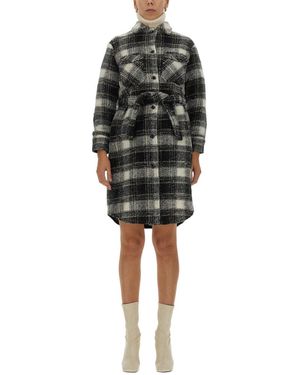 Woolrich Checkered Pattern Coat With Classic Collar - Black