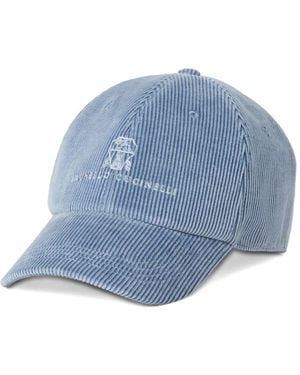 Brunello Cucinelli Ribfluwelen Honkbalpet Met Geborduurd Logo - Blauw