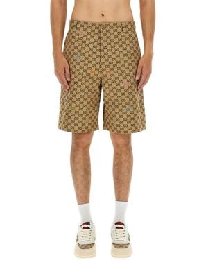 Gucci Fabric Shorts Gg - Natural