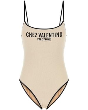 Valentino Garavani Cream Lycra Piquet Swimsuit - Natural