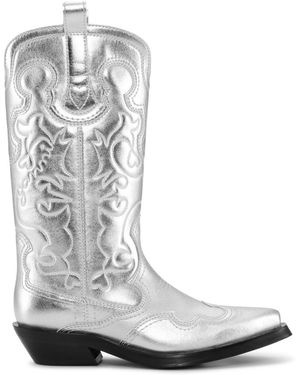 Ganni Embroidered Western Boot - Metallic
