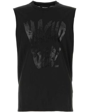 Tシャツ・カットソー DSQUARED Black Cotton Tank Top DSQUARED2 T-shirt Black Chain Embellished Sleeveless Men