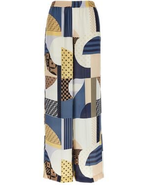 Fendi Patchwork Silk Trousers - Blue