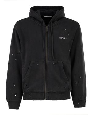 Carhartt Zip Up Hooded Sweatshirt With Paint Effect Print - Black