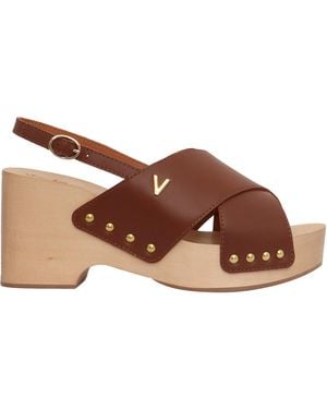 Via Roma 15 Leather Sandal With A Heel - Brown
