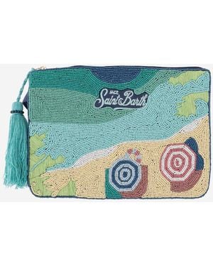 MC2 Saint Barth – Baumwoll-Clutch mit Perlen-Strandmotiv - Blau