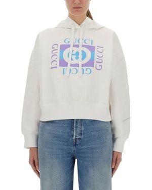 Gucci Printed Cotton Hoodie - Blue