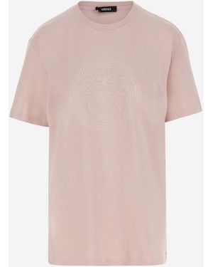 Versace Cotton Jersey Medusa Motif T-Shirt - Pink