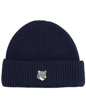 Maison Kitsuné Beanie mit Fox Patch - Blau