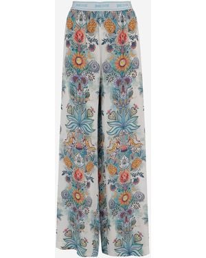 Just Cavalli Viscose Trousers With Floral Print - Blue