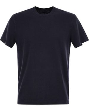 Fedeli Stretch Linen Short-Sleeved T-Shirt - Blue