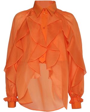 Alberta Ferretti Ruffled Cotton Shirt With Billowy Sleeves - Orange