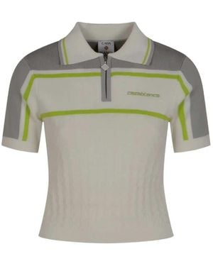 CASABLANCA Striped Zip-Up Polo Shirt - Gray