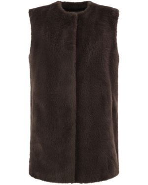 Herno Long Faux Fur Effect Gilet With Round Neckline - Black