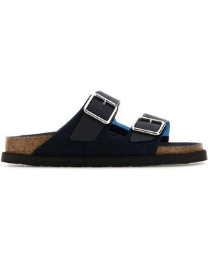 Birkenstock Navy Blue Suede En Pvc Eeuwige Sunshine Arizona Slippers - Zwart