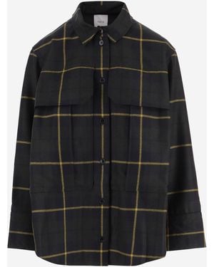 Patou Checked Wool Shirt With Pockets - Black