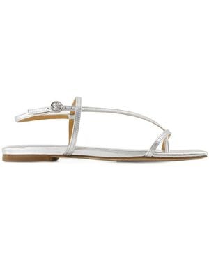 Aeyde Zilveren Leren Instap Open Teen Sandalen - Metallic
