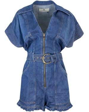 Elisabetta Franchi Tuta en la corta de mezclilla con cinta - Azul