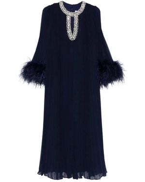 Self-Portrait Geplooide Maxi-Jurk Met Veren Cuffs - Blauw