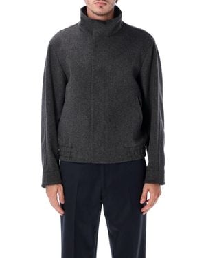 Lardini Wool Bomber Jacket With High Stand Collar And Concealed Front - Black