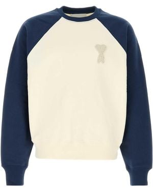 Ami Paris Boxyfitcrewneckwithdecoeurknittedpatch - Blue