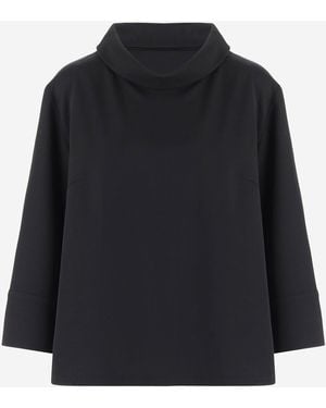 By Malene Birger Wide Neckline Blouse With Three-Quarter Sleeves And Minimalist Design - Black