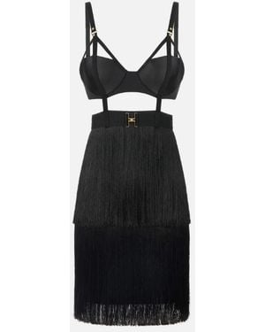 Elisabetta Franchi Mini Dress With Fringes - Black