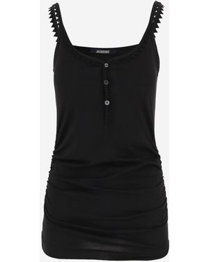 Jacquemus Top Cotton Half-Button - Black