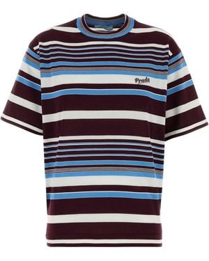Prada Stripes Crew Neck T-Shirt - Blue