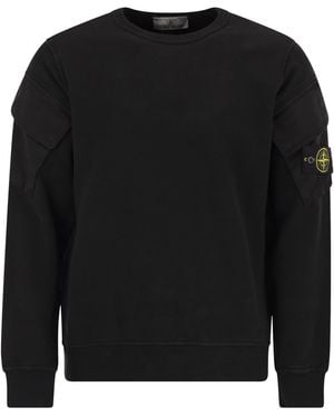 Stone Island Crew Neck Sweatshirt Met Mouwzakken - Zwart