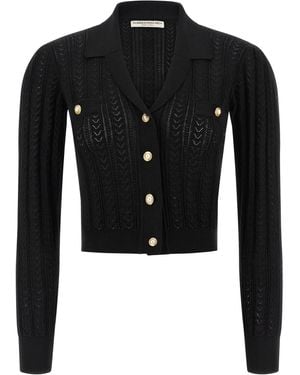 Alessandra Rich V-Neck Openwork Knit Cardigan - Schwarz