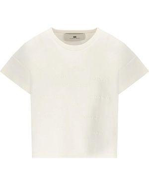 Elisabetta Franchi Cropped T Shirt With Lettering - White