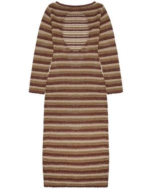 MC2 Saint Barth Open-Knit Long Sleeve Midi Dress - Natural