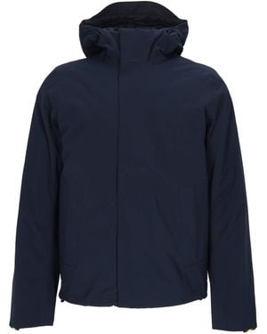K-Way Short Padded Jacket With High Collar And Concealed Closure - Blue