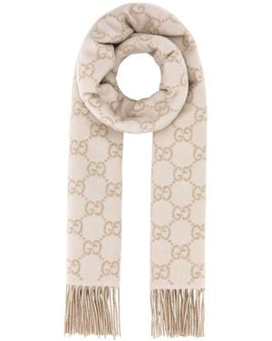 Gucci Embroidered Cashmere Reversible Scarf - White