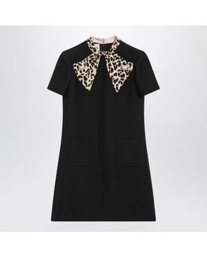 Valentino Crepe Couture Dress With Animal Print Bow - Black