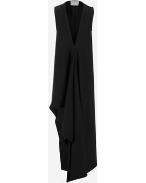 Sportmax Sport Max Lange Asymmetrische Viscose Twill Jurk - Zwart