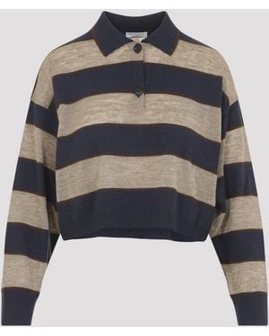 Brunello Cucinelli Jersey Gestreepte Polo - Blauw