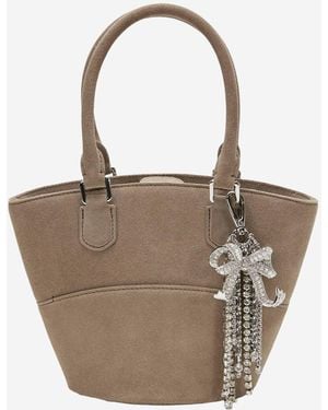 Self-Portrait Suede Leather Bag With Pendants - Brown