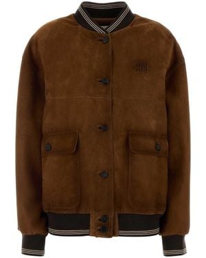 Miu Miu Brow Suede Bomber Jacket - Brown