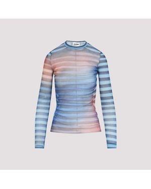 Jean Paul Gaultier Light Mesh Printed Air Long Sleeves Top - Blue