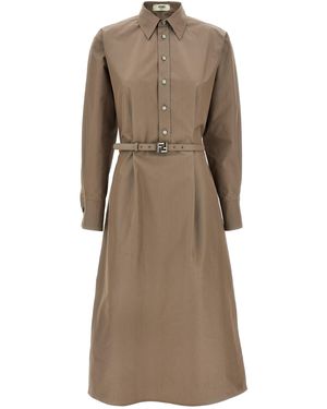 Fendi Chemisier Midi Dress - Natur