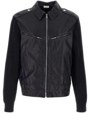 Brunello Cucinelli Leather And Knit Jacket - Black