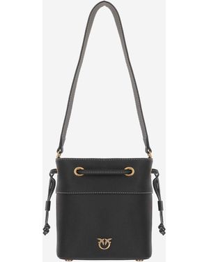 Pinko Pink -Leder -Umhängetasche mit Logo - Schwarz