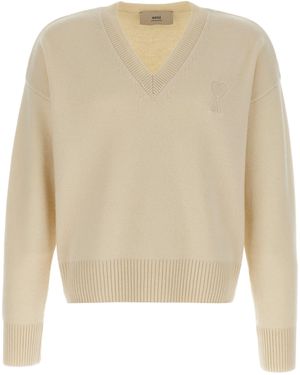 Ami Paris Puff Logo Patch Sweater - Natur