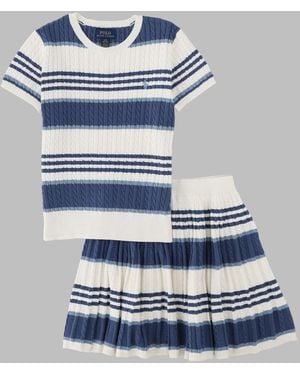 Polo Ralph Lauren Mini Skirt And Top Set For Girls - Blue