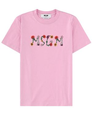 MSGM T-Shirt With Logo Cotton T-Shirts - Pink